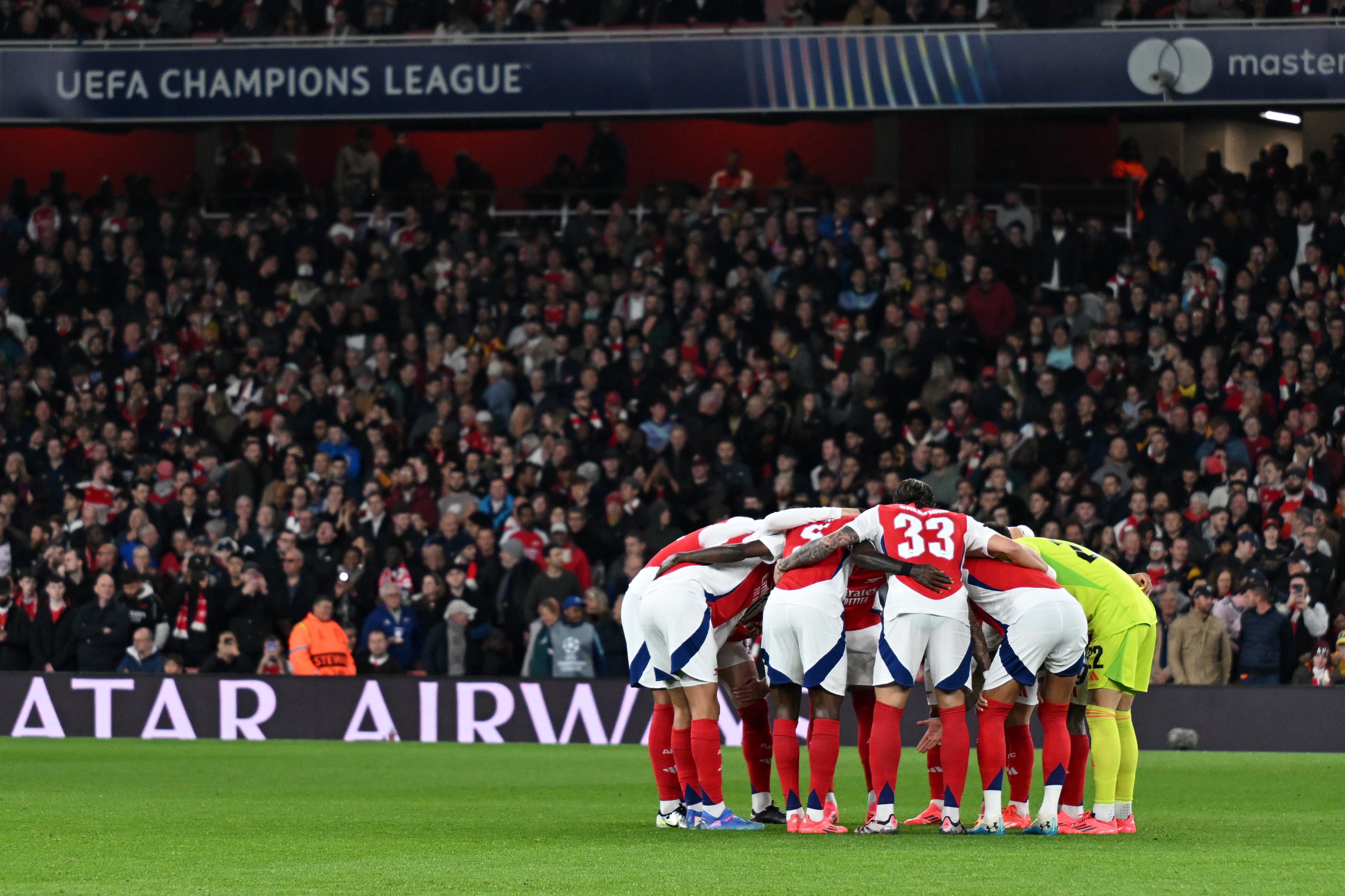 Arsenal Men's First Team Pre Champions League Match Huddle